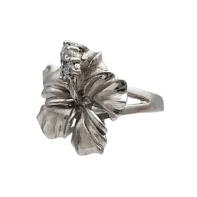 Sterling Hibiscus Flower Ring Sz 5