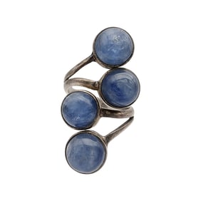 Signed Dali Sterling and Kyanite Adjustable Ring