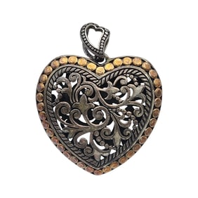 Signed Sterling and 14k Gold Filigree Heart Pendant