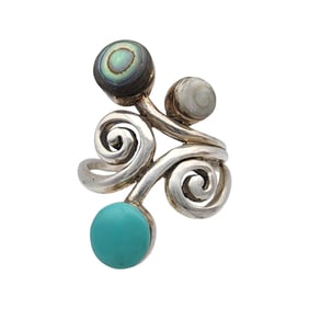 Sterling Multistone Swirl Ring Sz 8