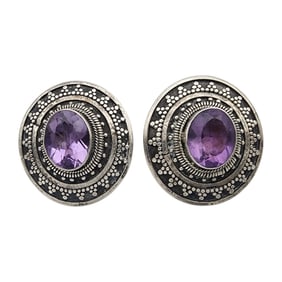 Sterling Amethyst Disc Earrings