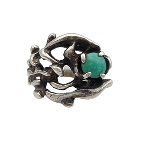 Signed Sterling Brutalist Style Ring Sz 4.5