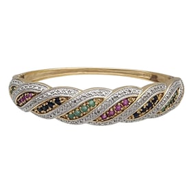 Ross Simons Gold over Sterling Emerald, Ruby, and Sapphire Bangle Bracelet