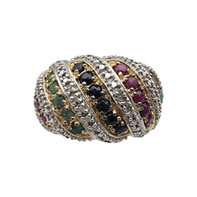 Ross Simons Gold over Sterling Emerald, Ruby, and Sapphire Ring Sz 8