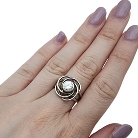 Sterling Cubic Zirconia Swirl Ring Sz 7