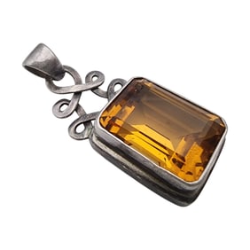 Vintage Sterling Citrine Rectangle Pendant
