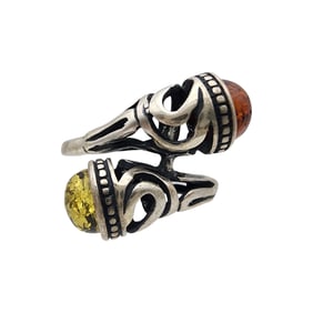 Sterling Amber Bypass Ring Sz 7