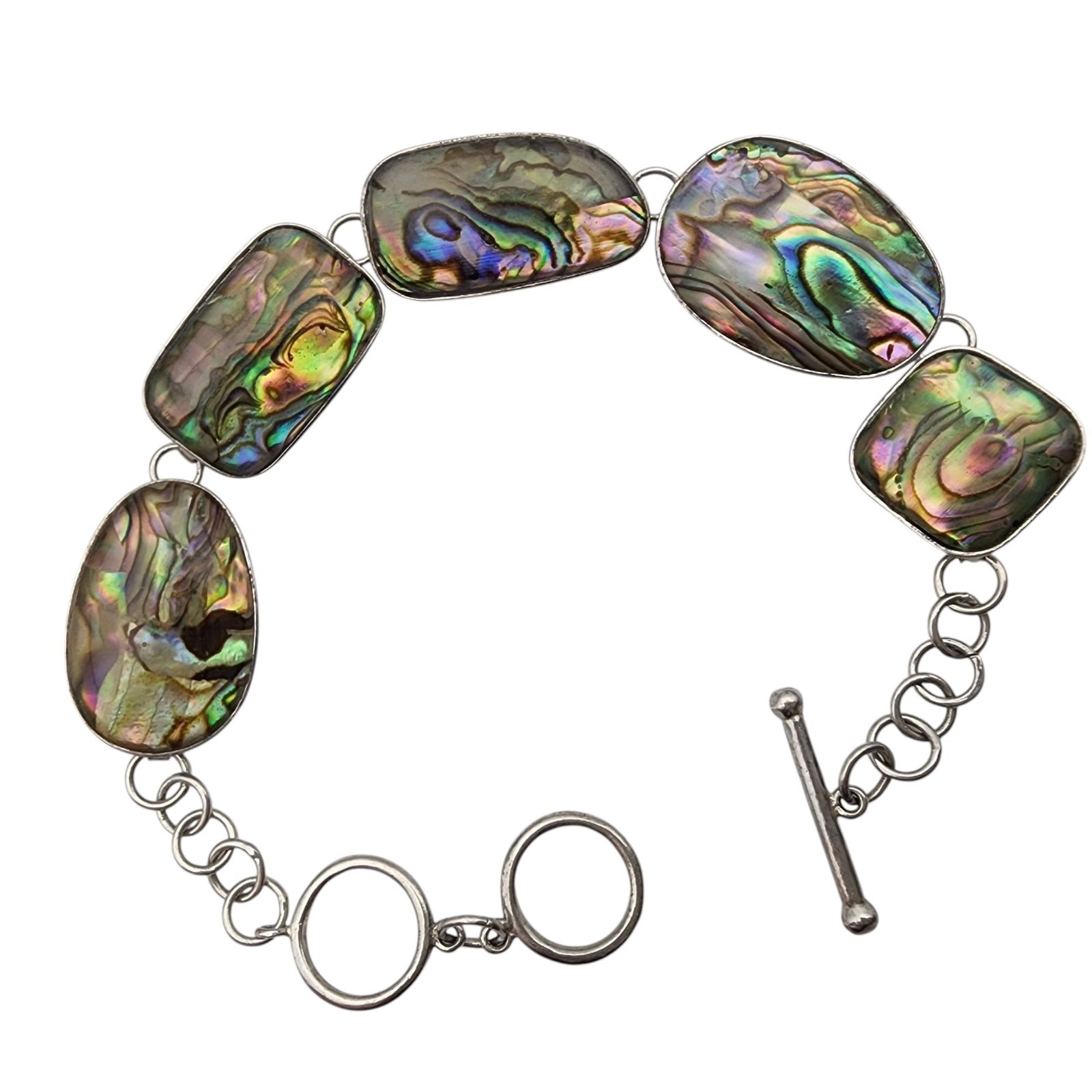 Sterling Abalone Link Bracelet: Sterling Abalone Link Bracelet - 11.2g