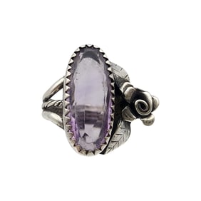 Sterling Amethyst Flower Ring Sz 5.5