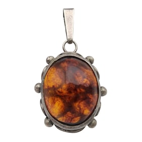 Vintage Sterling Reversible Amber Pendant