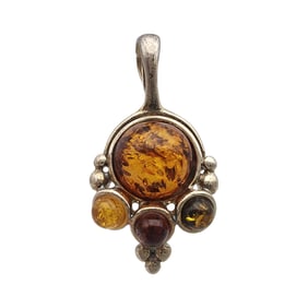 Signed Sterling Amber Pendant