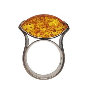 Signed Vintage Sterling Amber Ring Sz 8
