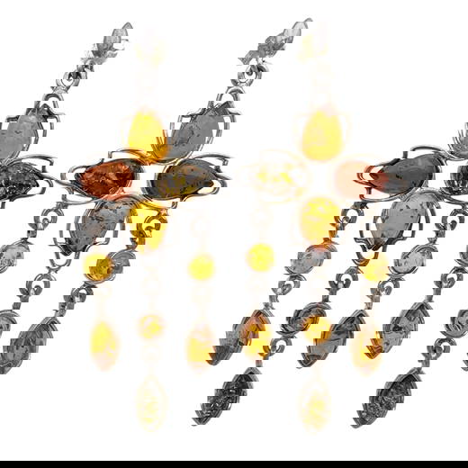 Gorgeous Sterling Multicolor Amber Dangle Earrings