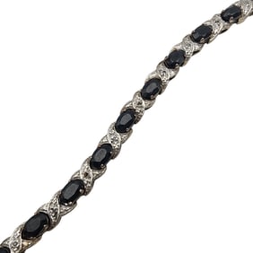Vintage Sterling Sapphire and Diamond Tennis Bracelet