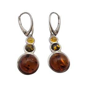 Sterling Graduated Amber Dangle Earrings