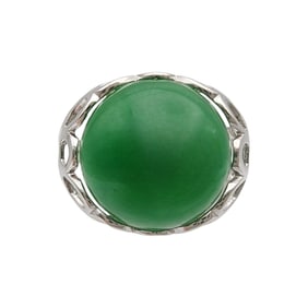 Sterling Jadeite Dome Ring Sz 7
