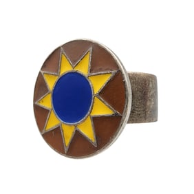 Vintage Signed Sterling Enamel Emblem Ring Sz 8.5