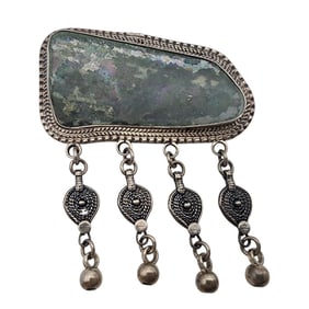 Vintage Israel Sterling Roman Glass? Dangle Brooch
