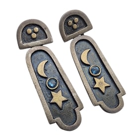 Artisan Signed Sterling Topaz Star and Moon Earrings