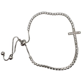 Sterling Rhinestone Cross Adjustable Bracelet