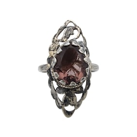 Vintage Sterling Purple Rhinestone Ring Sz 8