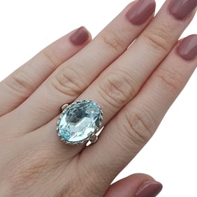 Sterling Blue Cubic Zirconia Ring Sz 8