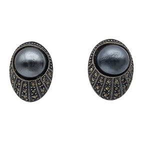 Judith Jack Sterling Marcasite and Pearl Earrings