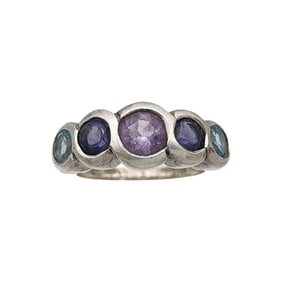 Sterling Amethyst Topaz Iolite Ring Sz 6