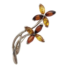 Vintage Sterling Amber Flower Brooch