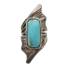 Signed Sterling Turquoise Bypass Ring Sz 7