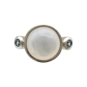 Signed Sterling Mother of Pearl and Topaz Ring Sz 8