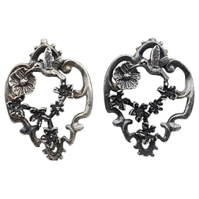 Vintage Sterling Hummingbird Scene Earrings