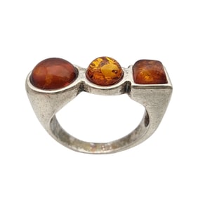 Vintage Sterling Amber Ring Sz 9