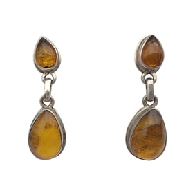 Vintage Sterling Amber Resin Dangle Earrings