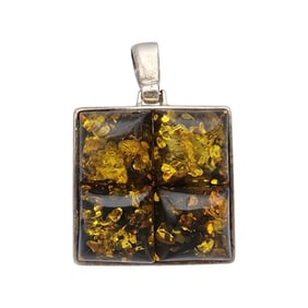 Vintage Sterling Amber Square Pendant