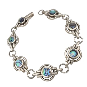 Signed Sterling Abalone Link Bracelet