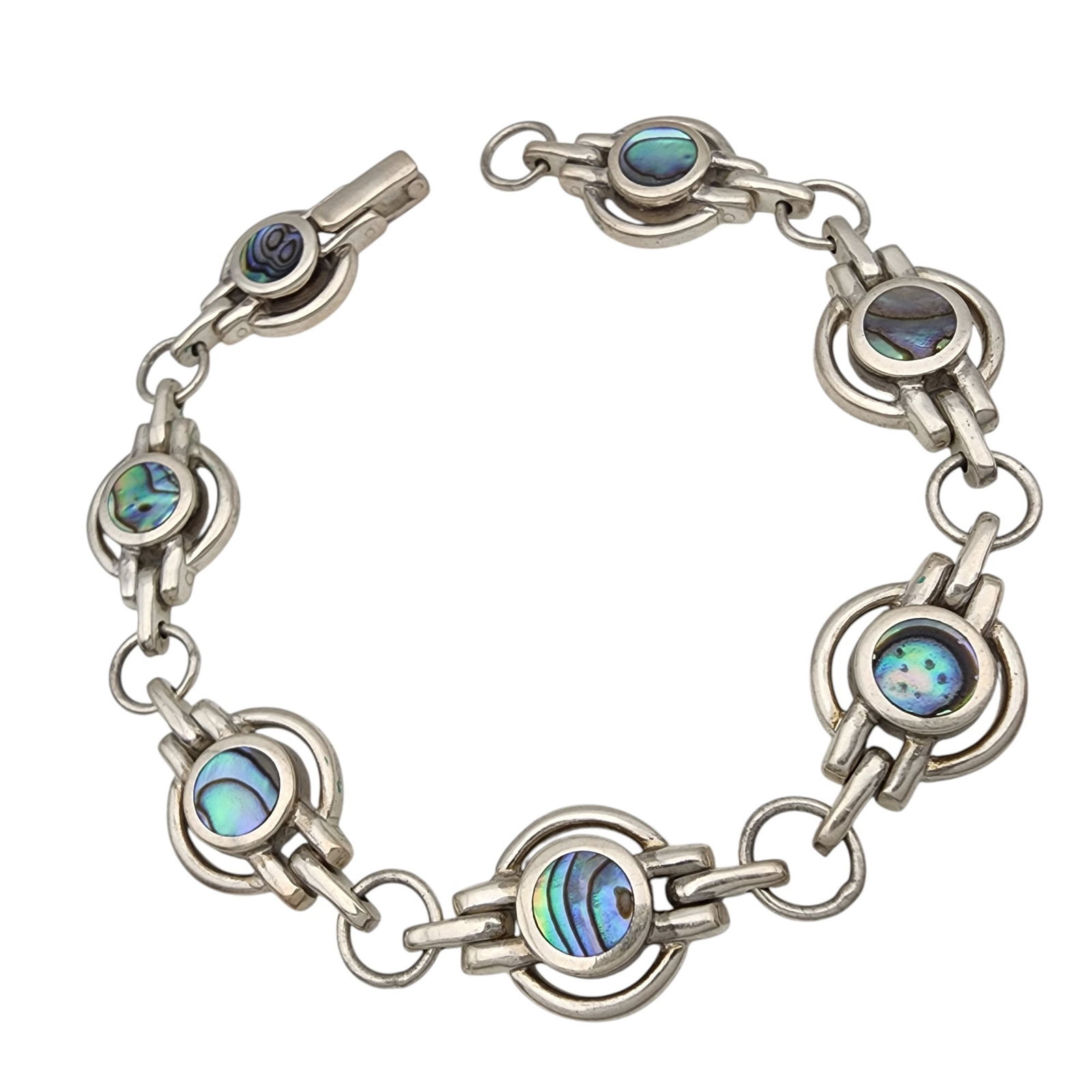 Signed Sterling Abalone Link Bracelet: Signed Sterling Abalone Link Bracelet - 20.2g
