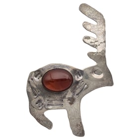 Sterling Stamped Carnelian Animal Brooch