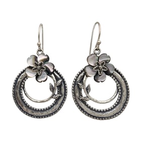 Signed Israel Sterling Abalone Flower Earrings