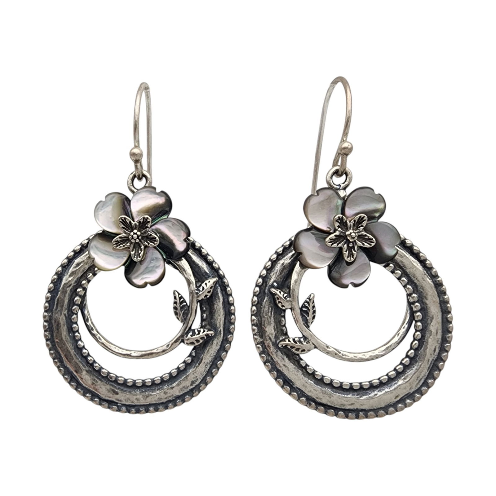 Signed Israel Sterling Abalone Flower Earrings (1 of 5)