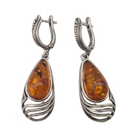 Vintage Sterling Amber Earrings