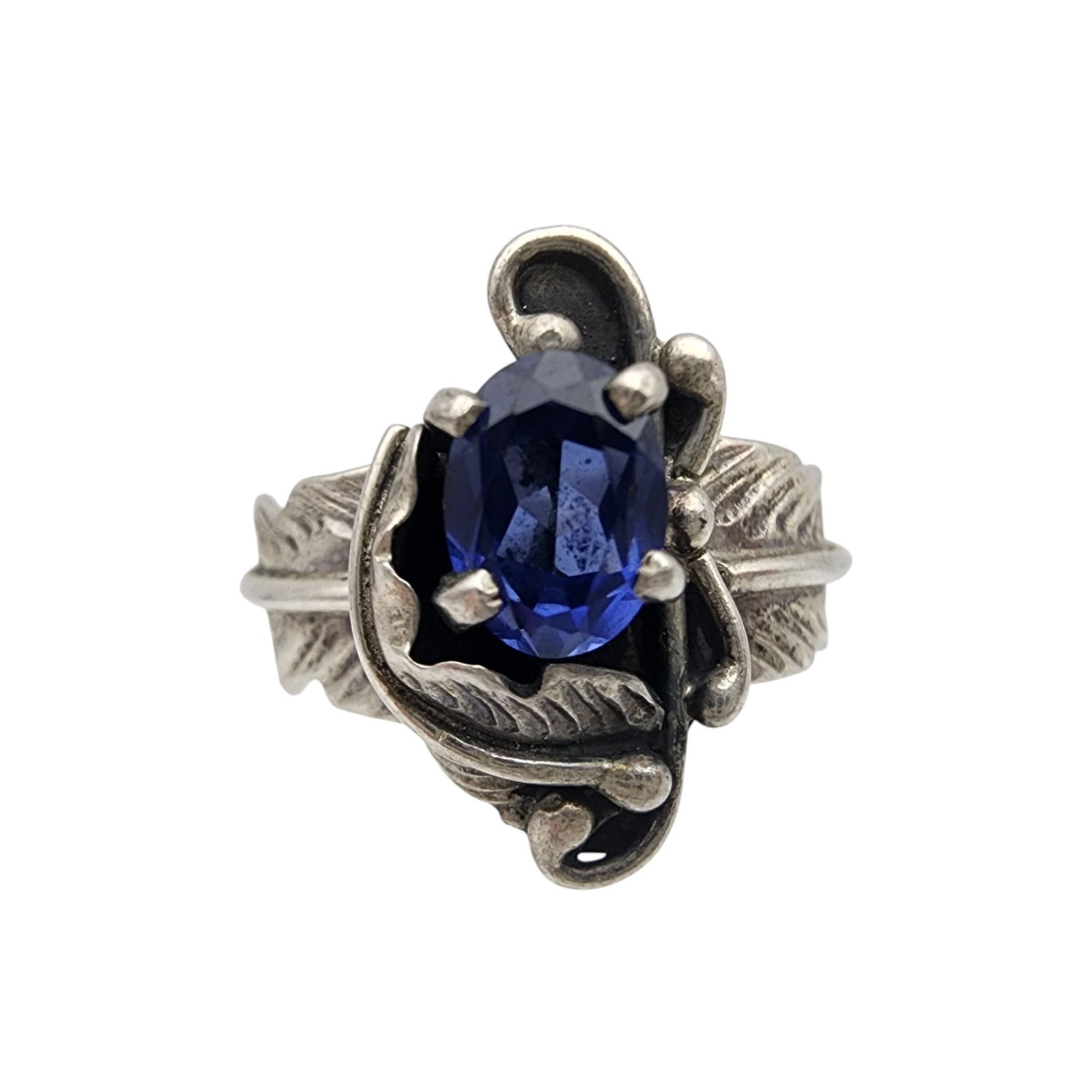 Southwest Style Sterling Sapphire Ring Sz 7.5 (1 of 9)