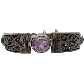 Sterling Amethyst Hinged Bracelet