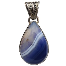 Sterling Blue Botswana Agate Pendant