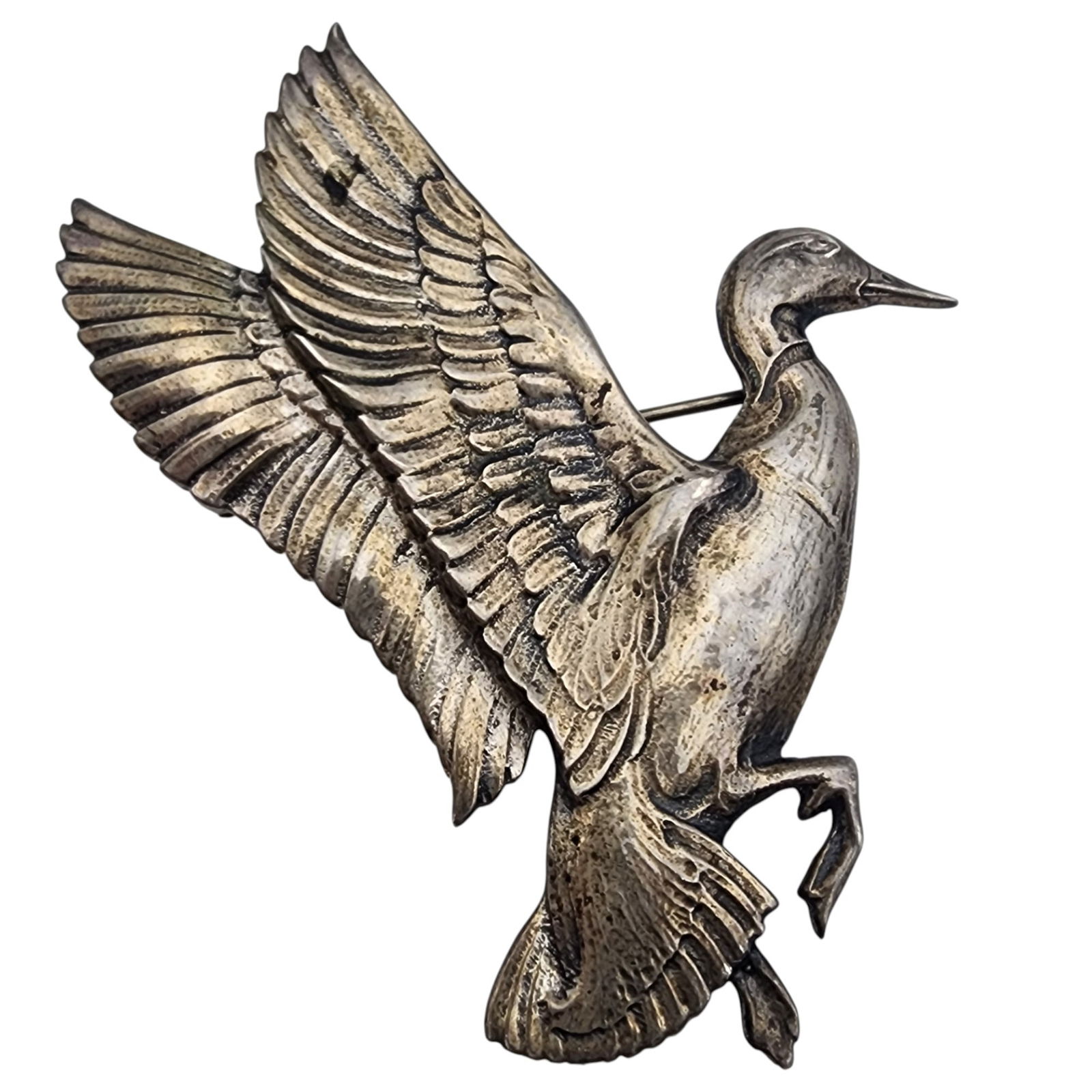 Lynn Bogue Hunt Vintage Sterling Mallard Duck in Flight Brooch (1 of 5)