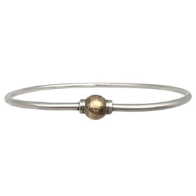 Signed Sterling and 14k Gold Bead Bangle Bracelet