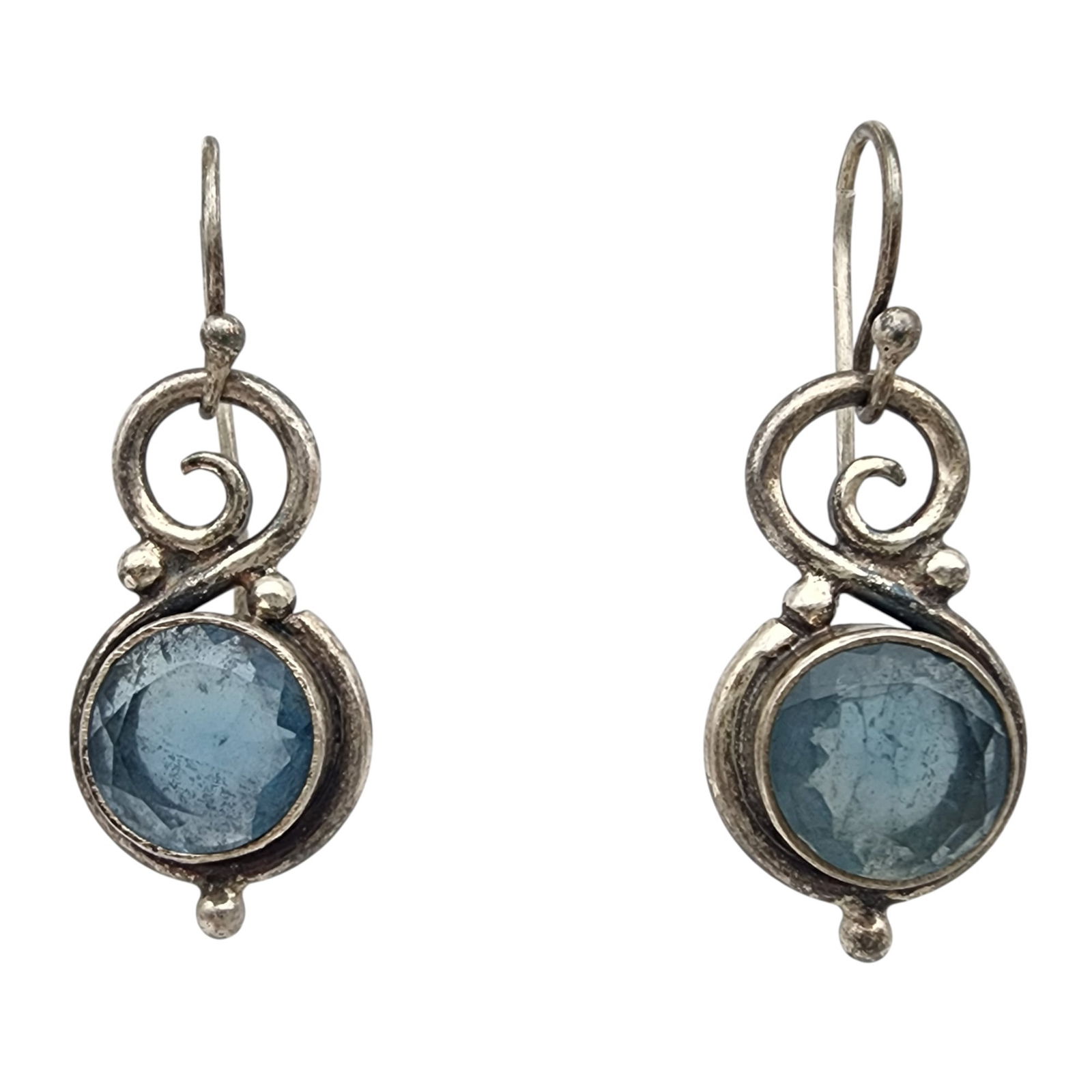 Sterling Topaz Spiral Dangle Earrings: Sterling Topaz Spiral Dangle Earrings - 4.7g - tests in spinel/topaz range on gem tester