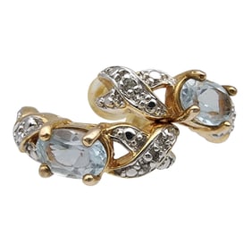 Gold over Sterling Topaz and Diamond Hoop Earrings