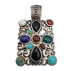 Sterling Multistone Rectangle Pendant