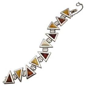 Vintage Sterling Multicolor Amber Link Bracelet